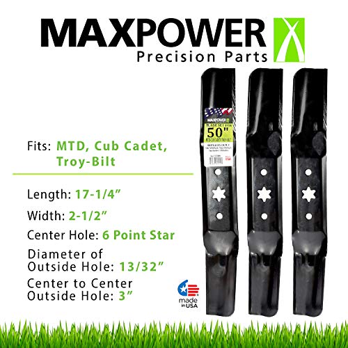 MaxPower 561558B 3 Blade Set for 50” Cut MTD, Cub Cadet, Troy-Bilt, Replaces OEM no. 942-05052A, 742-05052A, Black