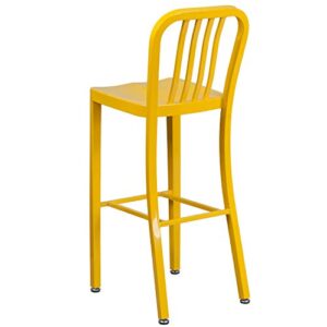 BizChair Commercial Grade 30" H Yellow Metal Indoor-Outdoor Barstool with Slat Back