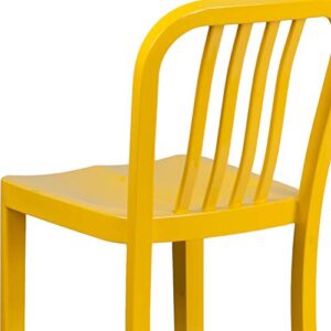 BizChair Commercial Grade 30" H Yellow Metal Indoor-Outdoor Barstool with Slat Back