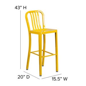 BizChair Commercial Grade 30" H Yellow Metal Indoor-Outdoor Barstool with Slat Back