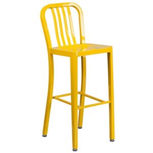 BizChair Commercial Grade 30" H Yellow Metal Indoor-Outdoor Barstool with Slat Back