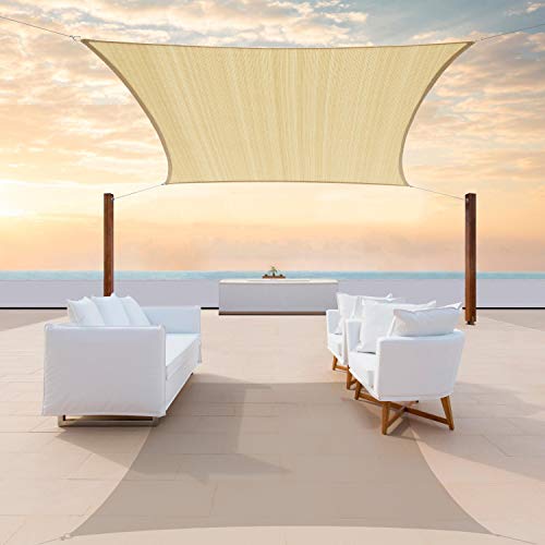 ColourTree 12' x 12' Beige Square CTAPS12 Sun Shade Sail Canopy Mesh Fabric UV Block - Commercial Heavy Duty - 190 GSM - 3 Years Warranty