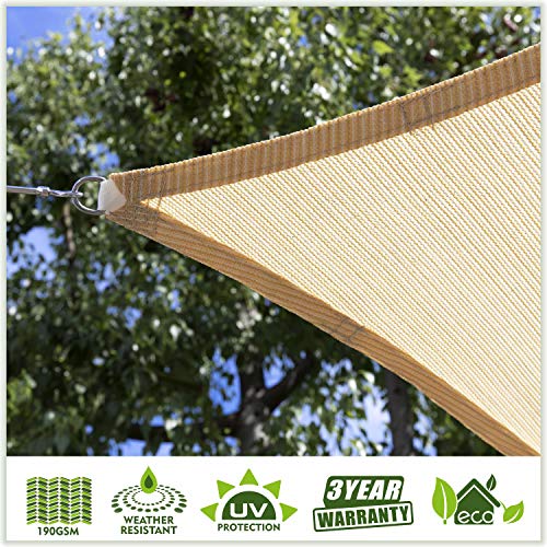 ColourTree 12' x 12' Beige Square CTAPS12 Sun Shade Sail Canopy Mesh Fabric UV Block - Commercial Heavy Duty - 190 GSM - 3 Years Warranty