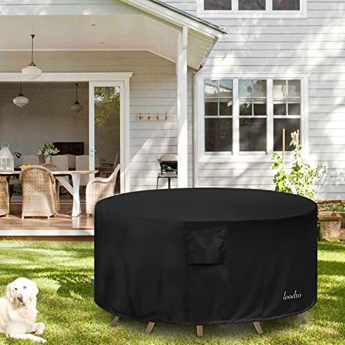 Round Patio Furniture Covers, 100% Waterproof Outdoor Table Chair Set Covers, Anti-Fading Cover for Outdoor Furniture Set, UV Resistant, 96DIAx28H Black