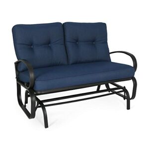 iwicker patio glider bench swing chair outdoor rocking loveseat with cushions (navy blue)