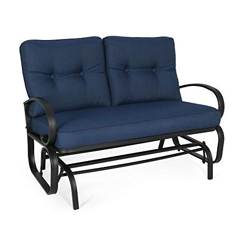 Iwicker Patio Glider Bench Swing Chair Outdoor Rocking Loveseat with Cushions (Navy Blue)