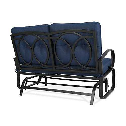 Iwicker Patio Glider Bench Swing Chair Outdoor Rocking Loveseat with Cushions (Navy Blue)