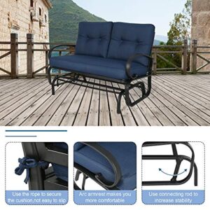 Iwicker Patio Glider Bench Swing Chair Outdoor Rocking Loveseat with Cushions (Navy Blue)