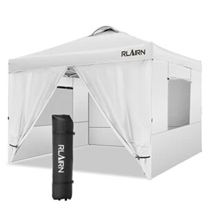 ez pop up canopy tent, rlairn 10’x10′ waterproof instant gazebo canopy with 3 adjustable height and 4 removable sidewalls, upf50+ folding instant pop up gazebo canopy shade tent with mesh windows