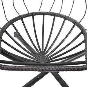 elify Wicker Hanging Swing Chair, Patio Rib Hanging Egg Chair with UV Resistant Grey Cushion and Aluminum Stand Frame in Door Outdoor Patio (Gray)