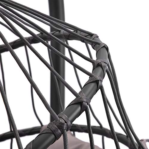 elify Wicker Hanging Swing Chair, Patio Rib Hanging Egg Chair with UV Resistant Grey Cushion and Aluminum Stand Frame in Door Outdoor Patio (Gray)