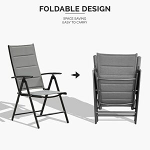 PURPLE LEAF Outdoor Patio Folding Chairs Set of 2, Outdoor Reclining Camping Chairs with Soft Cotton-Padded Seat Adjustable High Backrest Portable Chairs, Grey