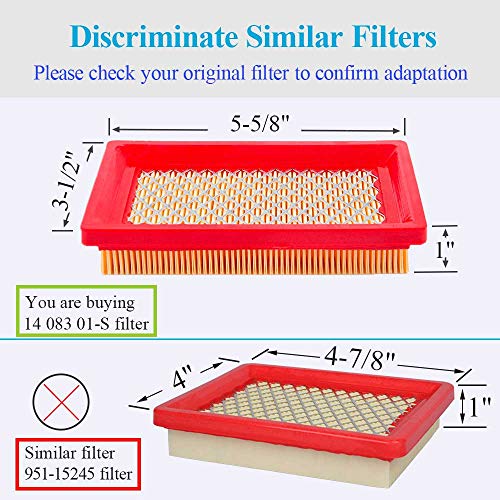 HOODELL 2 Pack 951-10298 Air Filter + Pre Cleaner for MTD Cub Cadet SC100 951-14632, Kohler 14 083 01-S, 5-5/8 × 3-1/2 inch Push Lawn Mower Air Filter