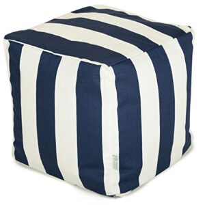 majestic home goods navy blue vertical stripe indoor / outdoor bean bag ottoman pouf cube 17″ l x 17″ w x 17″ h