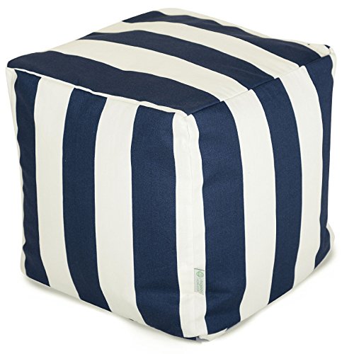 Majestic Home Goods Navy Blue Vertical Stripe Indoor / Outdoor Bean Bag Ottoman Pouf Cube 17" L x 17" W x 17" H