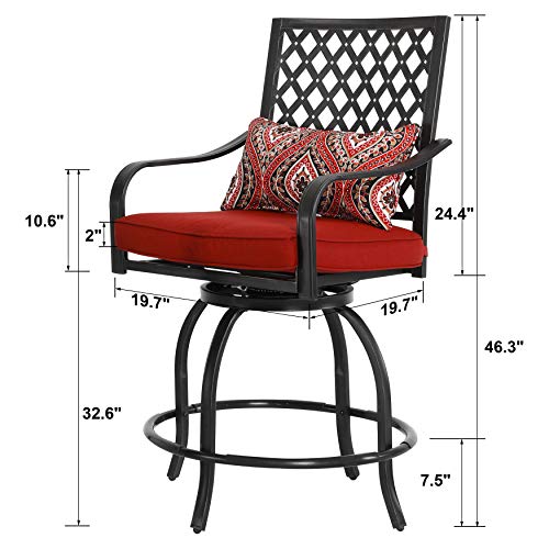 Nuu Garden 3 Piece Swivel Patio Bar Set, High Iron Outdoor Furniture Set Wide Outdoor Bar Stools, Bar Height Chairs with Seat Cushion and Armrest for Garden, Backyard, Patio and Poolside, Red