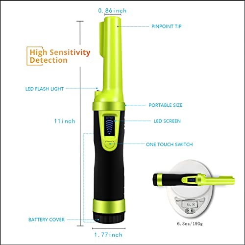 LCD Display Fully Waterproof Pinpoint Metal Detector Pinpointer - 360°Search Treasure Pinpointing Finder Probe for Adults and Kids HS10 Green with Belt Holster