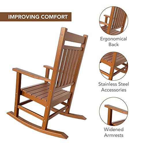 Shine Company 7632BR Berkshire Plastic Rocking Chair | Indoor/Outdoor Weatherproof Resin Porch Rocker – Brown