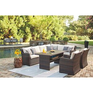 Signature Design by Ashley Outdoor Easy Isle Wicker Sofa Sectional, Beige