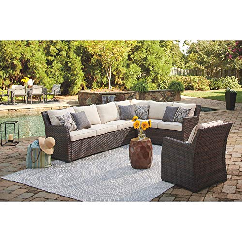 Signature Design by Ashley Outdoor Easy Isle Wicker Sofa Sectional, Beige