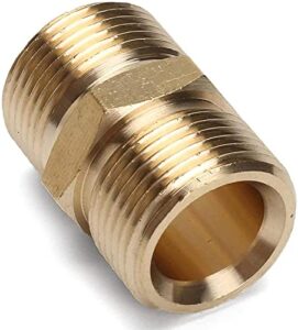 m22 pressure washer hose coupler，m22 metric male thread fitting 15mm male x 15mm male pressure washer hose extension adapter, solid brass, 4500 psiconnectorsm22 (1pack)