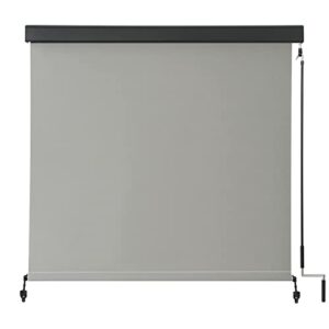 VICLLAX Premium Outdoor Roller Shade PVC Fabric Exterior Roller Shade Crank Operated with Aluminum Protective Valance(8' W X 8' L), Light Grey