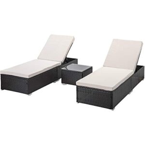 Bronze Tree Patio Outdoor Chaise Lounge Chairs for Outside, Rattan Wicker Outdoor Patio Pool Lounge Chairs Set of 2 with Coffee Table