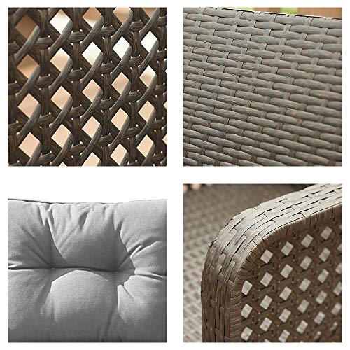 U-Eway Outdoor Rattan Single Chair 2pcs,Patio PE Wicker Furniture Cushion Seat,2Pcs Armchairs PE Rattan Sofa Backyard Yard ,Premium Spun Ploy Fabric,Removable Cushion Cover Zipper, Washable (Grey)