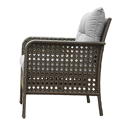 U-Eway Outdoor Rattan Single Chair 2pcs,Patio PE Wicker Furniture Cushion Seat,2Pcs Armchairs PE Rattan Sofa Backyard Yard ,Premium Spun Ploy Fabric,Removable Cushion Cover Zipper, Washable (Grey)