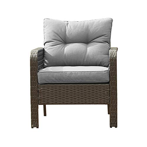 U-Eway Outdoor Rattan Single Chair 2pcs,Patio PE Wicker Furniture Cushion Seat,2Pcs Armchairs PE Rattan Sofa Backyard Yard ,Premium Spun Ploy Fabric,Removable Cushion Cover Zipper, Washable (Grey)