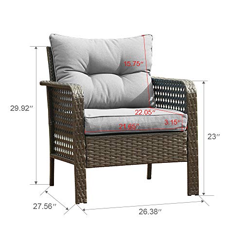 U-Eway Outdoor Rattan Single Chair 2pcs,Patio PE Wicker Furniture Cushion Seat,2Pcs Armchairs PE Rattan Sofa Backyard Yard ,Premium Spun Ploy Fabric,Removable Cushion Cover Zipper, Washable (Grey)