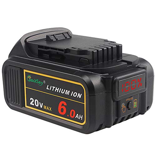 waitley Upgraded 20V 6.0Ah Lithium Ion Replacement Battery Compatible with DEWALT DCB200 DCB204 DCB206 DCD/DCF/DCG Series Tools with LED Indicator