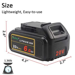 waitley Upgraded 20V 6.0Ah Lithium Ion Replacement Battery Compatible with DEWALT DCB200 DCB204 DCB206 DCD/DCF/DCG Series Tools with LED Indicator