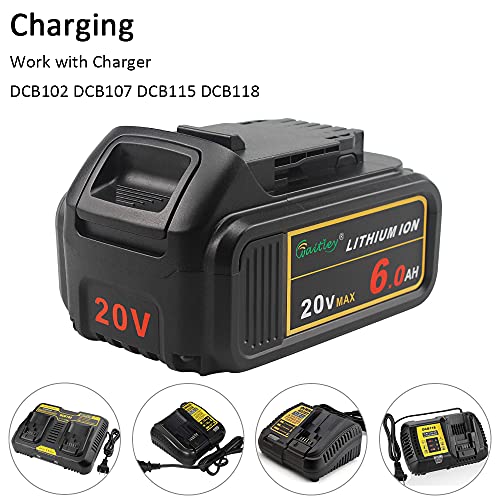 waitley Upgraded 20V 6.0Ah Lithium Ion Replacement Battery Compatible with DEWALT DCB200 DCB204 DCB206 DCD/DCF/DCG Series Tools with LED Indicator