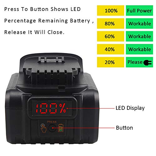 waitley Upgraded 20V 6.0Ah Lithium Ion Replacement Battery Compatible with DEWALT DCB200 DCB204 DCB206 DCD/DCF/DCG Series Tools with LED Indicator