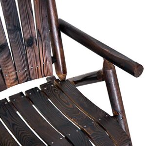 Outsunny Outdoor Wooden Rocking Chair, Rustic Adirondack Rocker with Slatted Seat, High Backrest, Armrests for Patio, Garden, and Porch, Large, Brown