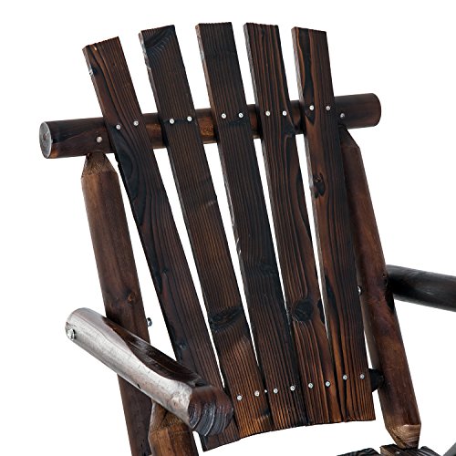 Outsunny Outdoor Wooden Rocking Chair, Rustic Adirondack Rocker with Slatted Seat, High Backrest, Armrests for Patio, Garden, and Porch, Large, Brown