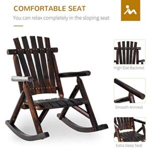 Outsunny Outdoor Wooden Rocking Chair, Rustic Adirondack Rocker with Slatted Seat, High Backrest, Armrests for Patio, Garden, and Porch, Large, Brown