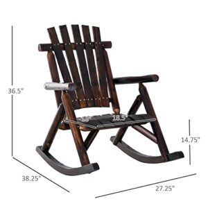 Outsunny Outdoor Wooden Rocking Chair, Rustic Adirondack Rocker with Slatted Seat, High Backrest, Armrests for Patio, Garden, and Porch, Large, Brown