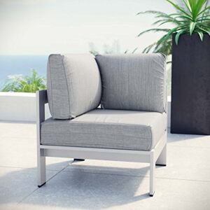 Modway Shore Aluminum Outdoor Patio Corner Chair in Silver Gray