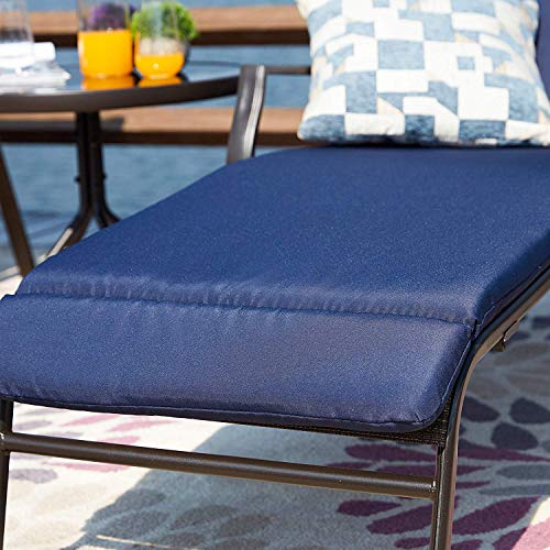 Top Space Patio Lounge Chair Outdoor Chaise Chairs Portable Adjustable Metal Leisure Recliner with Folding Table 3 Pieces for Camping Beach Yard Pool (Blue)