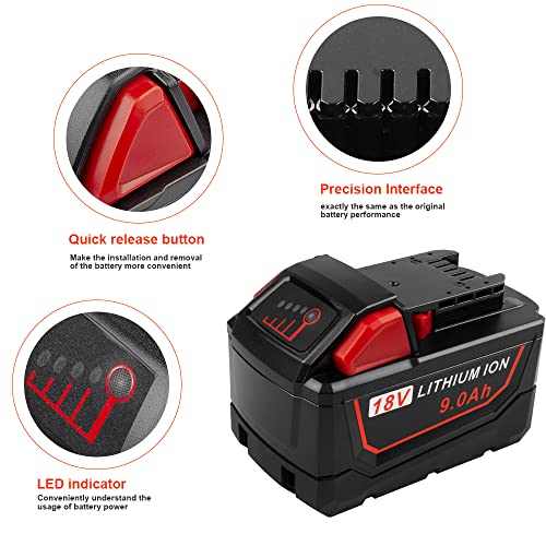 ARyee 2Pack 18V 9.0Ah Replacement for Milwaukee M18 Battery 48-11-1820 48-11-1840 48-11-1850 48-11-1828 48-11-1815 48-11-1860 48-11-1890 Cordless Power Tools Lithium Battery