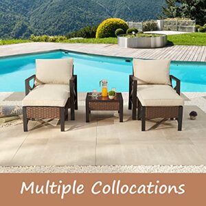 LOKATSE HOME Outdoor Metal Ottoman Patio Rattan Furniture Wicker Footstool Seat with Cushion, Brown