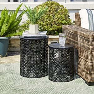 glitzhome nesting side table set of 2 decorative garden stools for indoor outdoor heavy duty metal frame side table modern end table, glossy black