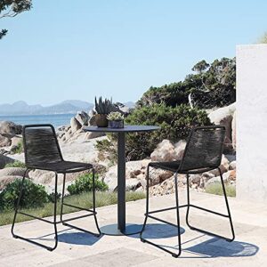 armen living shasta 26″ outdoor metal and black rope stackable counter stool – set of 2