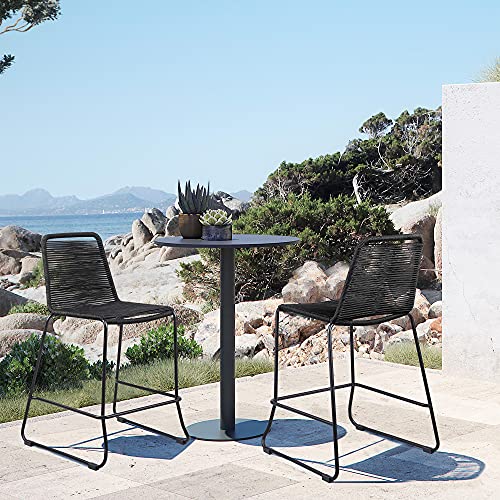 Armen Living Shasta 26" Outdoor Metal and Black Rope Stackable Counter Stool - Set of 2