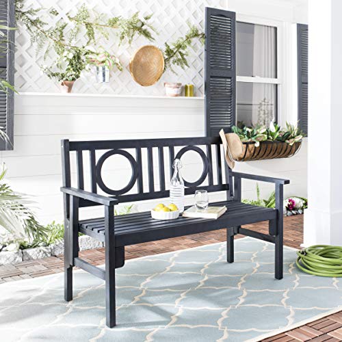 Safavieh PAT6714K Outdoor Collection Piedmont Grey Folding Bench, Dark Slate Gray