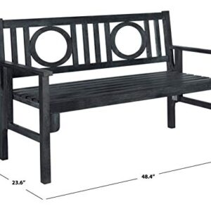 Safavieh PAT6714K Outdoor Collection Piedmont Grey Folding Bench, Dark Slate Gray