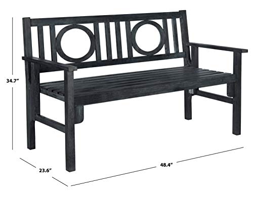 Safavieh PAT6714K Outdoor Collection Piedmont Grey Folding Bench, Dark Slate Gray