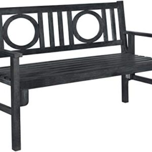 Safavieh PAT6714K Outdoor Collection Piedmont Grey Folding Bench, Dark Slate Gray